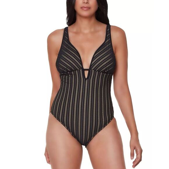 Bar III Other - Bar III Artisian Crochet One-Piece Swimsuit, black and nude XL lined boho sexy